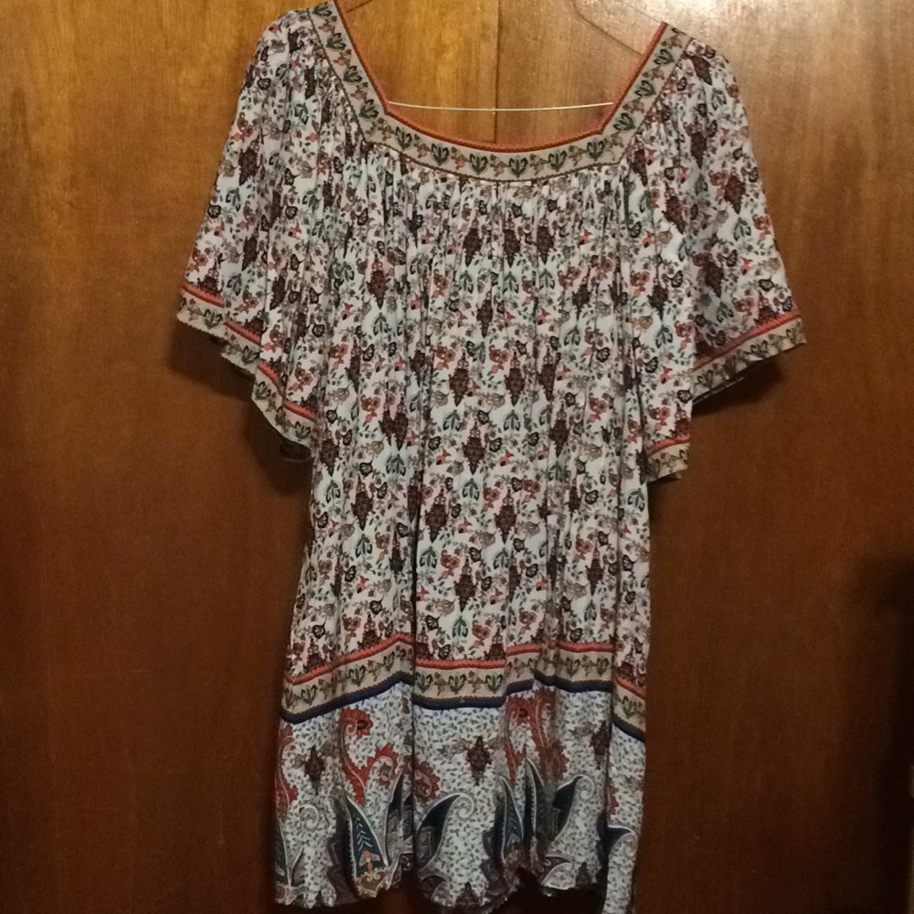 Boho Squareneck Bell Sleeve Peasant Dress
